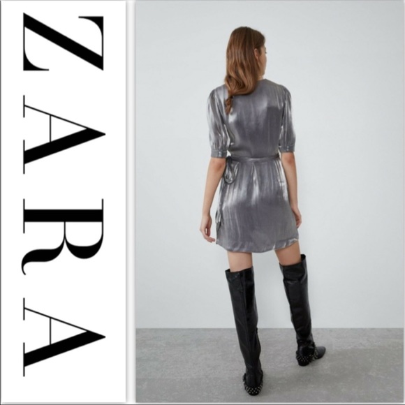 Zara Silver Metallic Wrap Dress. Size Extra Small. - Picture 2 of 7